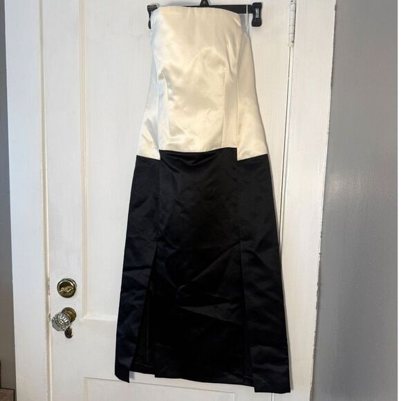 Zara Contrast Corset Midi Dress Limited Edition Strapless Black White Satin - Picture 6 of 8